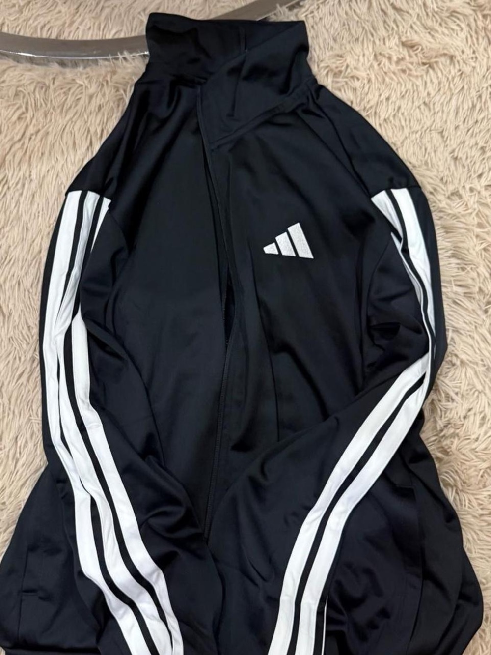 adidas Black Track Jacket with White Sleeve Stripes